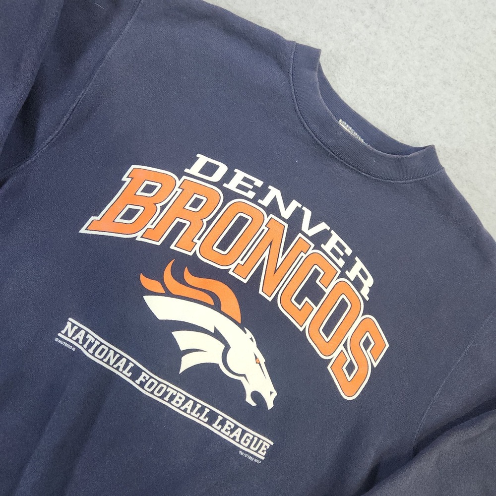 Vintage Lee Sport Denver Broncos Sweatshirt Navy Blue NFL Nutmeg Mills Large USA